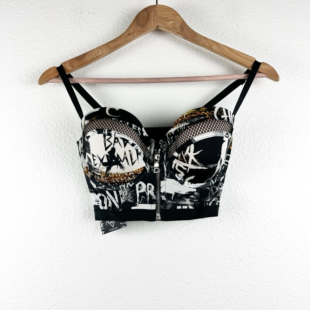 NWT Balmain x Victoria’s Secret Graffiti Punk Longline 34D‎ Bra and M Panty Set - Picture 4 of 13